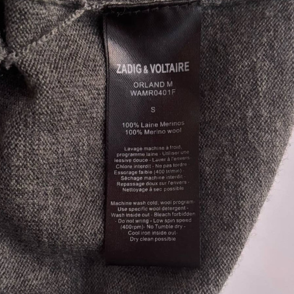 ZADIG & VOLTAIRE GRAY MERINO WOOL TUNIC SWEATER SIDE POCKETS WOMEN SIZE SMALL - Picture 9 of 12